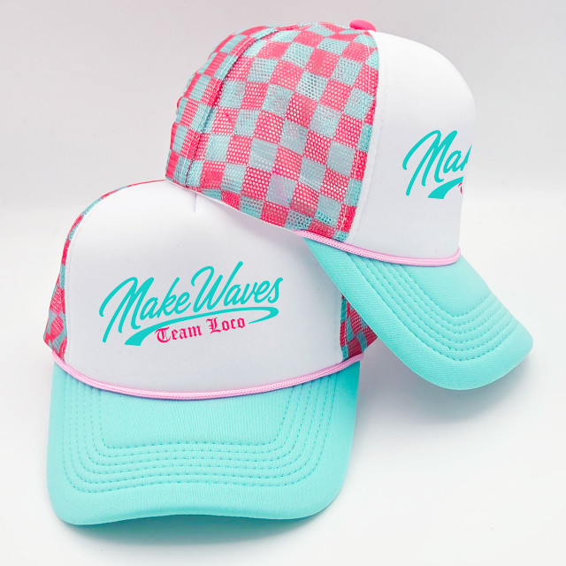 Make Waves Aqua Checkered Trucker Hat
